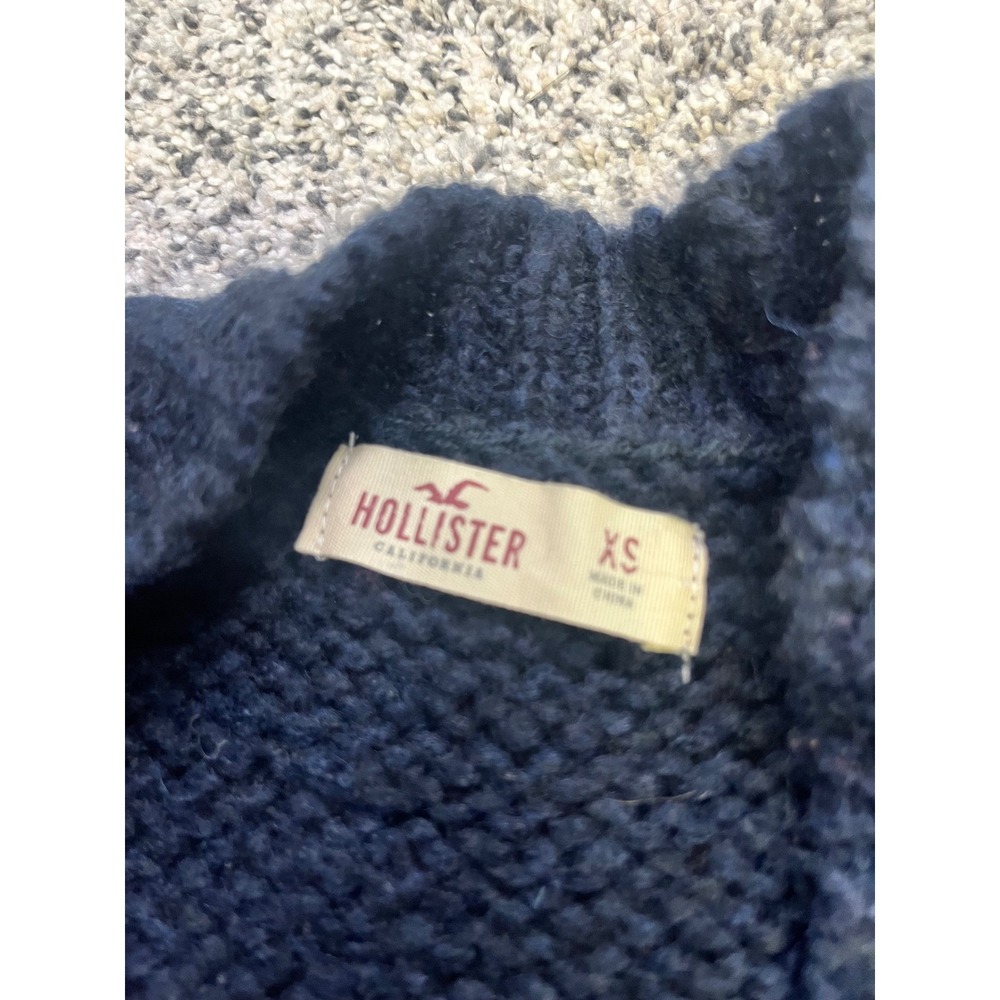 Hollister Fair Isle Geometric Knit Open‎ Front Cardigan Sweater Navy Burgundy XS - Picture 4 of 9